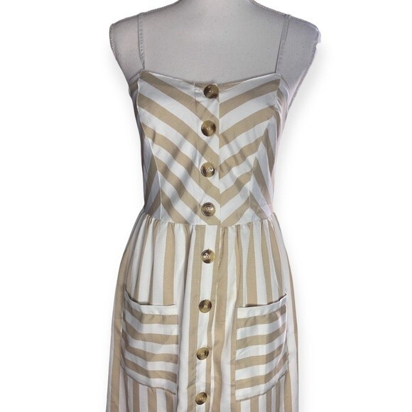 Style House Striped Button Front Pocketed Strappy Midi Dress - Picture 2 of 6